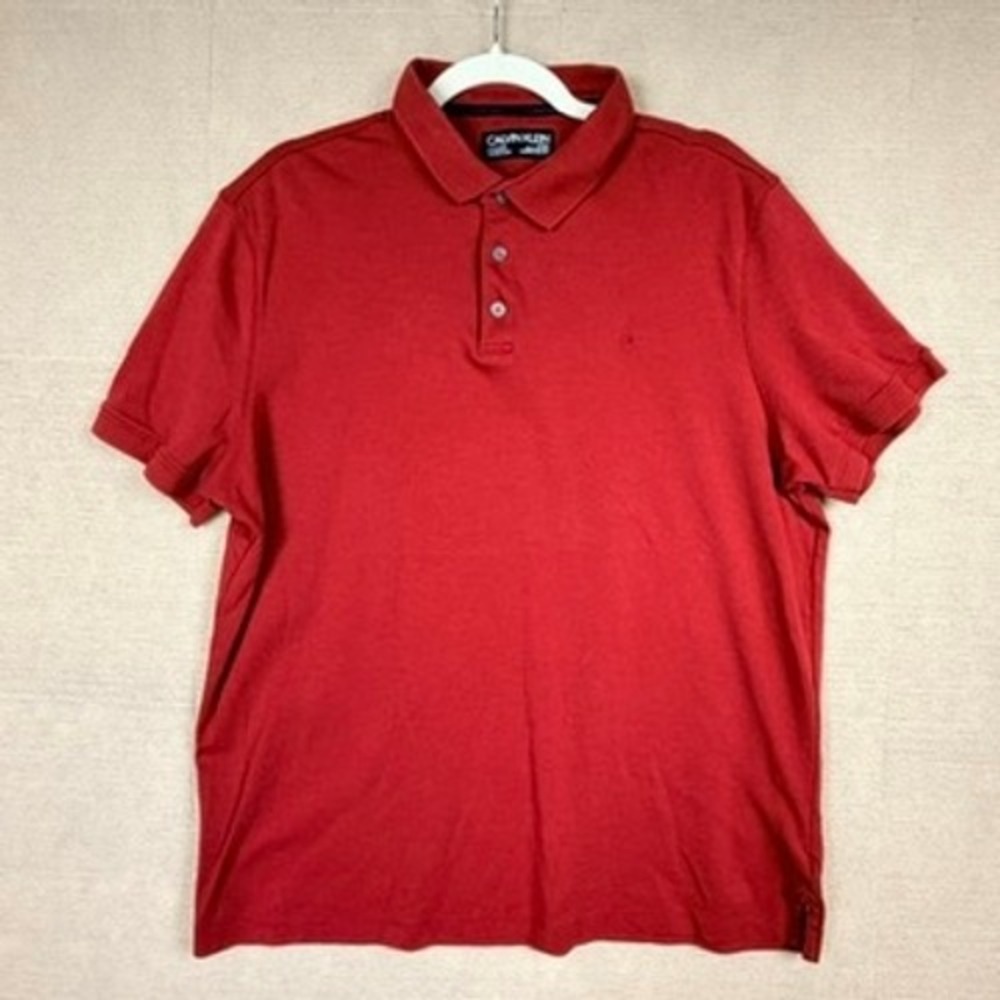 Calvin Klein Liquid Touch Polo Shirt Mens XL Terracotta Red Cotton Short Sleeve